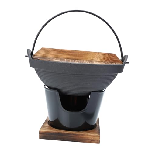 FUNNETOYU Japanischer Gusseisen Sukiyaki Topf mit Stabilem Dreieck Gaskocher Robuster Schneller Wärmeleitung Glatter Oberfläche Vielseitig für Fondue und Camping Geeignet von FUNNETOYU
