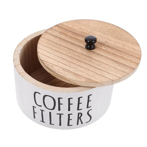 FUNNETOYU Rustikaler Kaffeefilterhalter aus Holz mit Deckel Vielseitige Aufbewahrungsbox für Kaffeefilter und Kleine Küchenutensilien für Kaffeebar und von FUNNETOYU