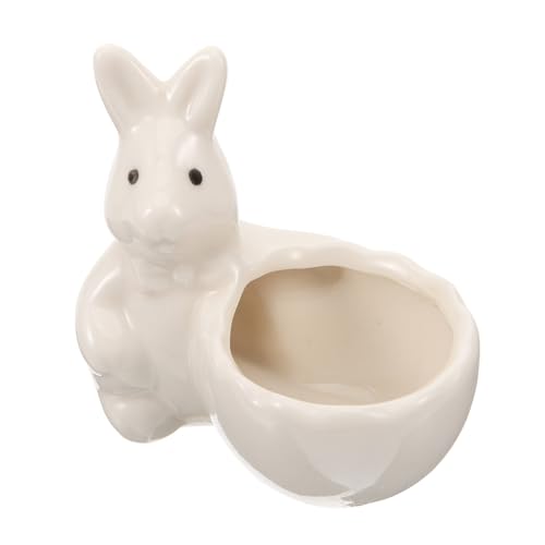 FUNNETOYU Keramik Eierbecher Hase Osterdeko Cartoon Hasenform Eierhalter aus Sicherem Robustem Material Stilvoller Wohnraumdekor Polierte Oberfläche Praktischer Eierständer für Frühstück von FUNNETOYU