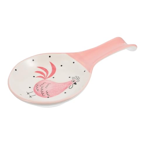 FUNNETOYU Keramik Löffelablage mit Abgerundeten Kanten Praktischer Utensilienhalter für Küchenarbeitsplatte Leicht zu Reinigen Robust und Vielseitig für Suppenlöffel und Spatel Rosa Design von FUNNETOYU