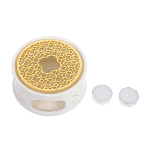 FUNNETOYU Keramik Teekannenwärmer mit Keramikbasis und Edelstahl Trivet Hitzestabiler Teewärmer für Glas Teekannen mit Löffel-Deckel und Kerzenhalter zum Erwärmen von Kaffee Milch und Tee von FUNNETOYU
