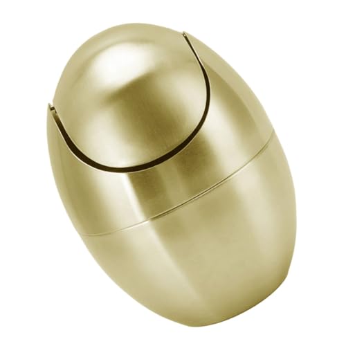 FUNNETOYU Kleiner Desktop Mülleimer mit Deckel Kompakt und Robust aus Eiförmiger Tischabfalleimer für Büro Auto Schlafzimmer Platzsparend Modernes Design Goldfarben von FUNNETOYU