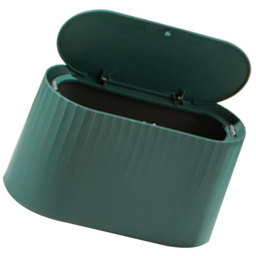 FUNNETOYU Kleiner Tischabfalleimer mit Deckel Leichter Robuster Mülleimer für Büro Schlafzimmer Wohnzimmer Vielseitiger Platzsparender Desktop Papierkorb in Elegantem Grün von FUNNETOYU