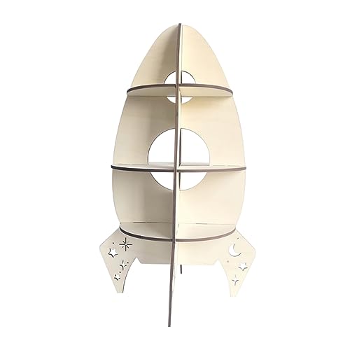 FUNNETOYU Kreative Holzregal Raketenform für Kinderzimmer Stabiler Raketenständer Schreibtisch Accessoire Vielseitiges Partyzubehör Raumdekoration von FUNNETOYU