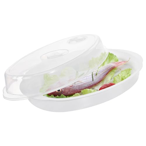 FUNNETOYU Mikrowellengeeigneter Runder Dampfgarer mit Deckel Großer Küchen Steamer für Fisch und Gedämpfte Speisen Langlebiges Umweltfreundliches Kochgeschirr mit Dampfablassöffnung von FUNNETOYU