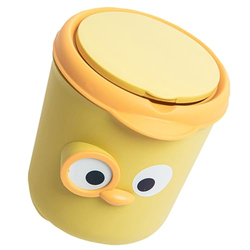 FUNNETOYU Mini Abfalleimer mit Deckel Niedlicher Tischmülleimer für Büro und Küche Kompakter Abfallbehälter für Schreibtisch und Badezimmer Gelb von FUNNETOYU