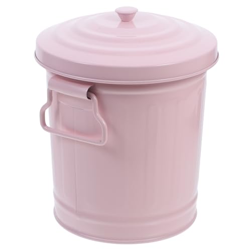 FUNNETOYU Mülleimer mit Deckel Abfall kleine Tonne Mülleimer kann aufblicken Mülleimer auf der Arbeitsplatte Halter Bad Süßigkeiteneimer mit Deckel süßer Mülleimer Eisen Rosa von FUNNETOYU