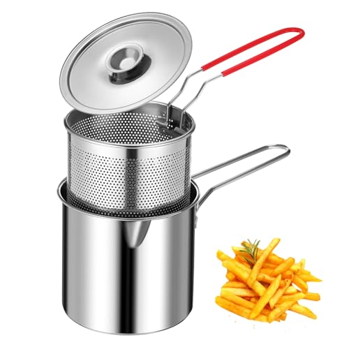 FUNNETOYU Multifunktionaler Mini Frittier Edelstahl mit Integriertem Sieb und Korb Kompakter Öl-frittier-topf für Braten Kochen und Schmoren für Kleine Haushalte und Outdoor-einsätze von FUNNETOYU