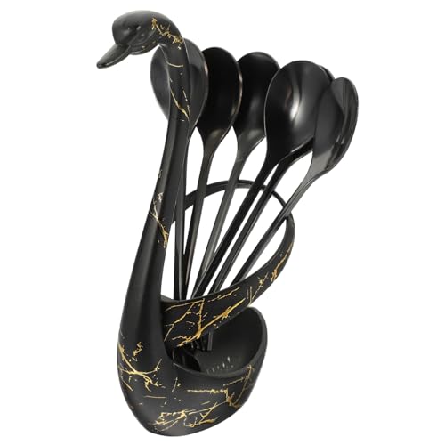 FUNNETOYU Obstgabel und Kaffeelöffel Set mit Schwanenständer Teilig Polierte Oberfläche Stilvoll für Dessert Kaffee und Snacks Rutschfester Stand Vielseitig für Kuchen und Früchte von FUNNETOYU