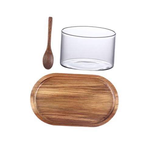 FUNNETOYU Ovaler Japanischer Akazienholz serviertablett Set mit Glasbecher Löffel Robustes Esszimmer holztablett für Kaffee Milch Snacks Natürliches Langlebiges Design von FUNNETOYU