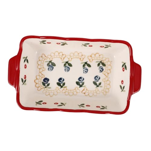 FUNNETOYU Rechteckige Kirschbackschale Platte Bräter Emailliert Backen Braten Weiß Multi Backform Mit Deckel Oval Tabletts Gericht Emaille Groß Kochen Bratpfanne Hausbackform Keramik von FUNNETOYU