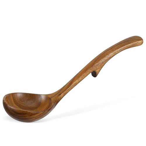 FUNNETOYU Schöpfkelle aus Massivem Holz mit Haken Design Langlebiger Küchenlöffel für Kochen Rühren und Servieren Vielseitiger Natürlicher Holzlöffel Platzsparend zum Aufhängen Mittelgroß von FUNNETOYU