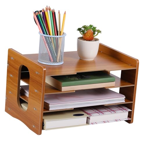 FUNNETOYU Schreibtisch Organizer aus Kirschholz Großer Bürotisch Aktenhalter für Papier Bücher Mail Organizer Multifunktionale Büroaufbewahrung für Zuhause und Büro von FUNNETOYU