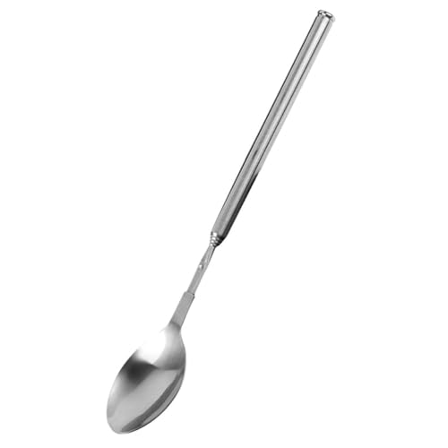 FUNNETOYU Teleskoper Grilllöffel geschirr Campingutensilien ausziehbares Besteck ausziehbares Utensil Besteck für Camping Edelstahllöffel Esslöffel Rostfreier Stahl Silver von FUNNETOYU