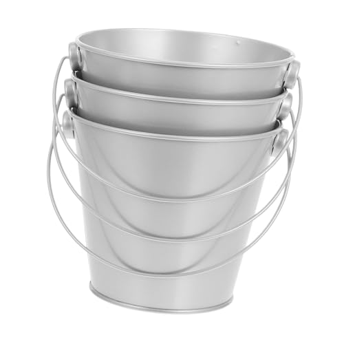 FUNNETOYU Tragbarer Blecheimer Eimer Mit Griffen Eiskübel Für Partys Mini Eimer Kleiner Eimer Topf Mit Gold Eimer Eishalter Blecheimer Für Party Eimer Mit Griff Eisen Silber von FUNNETOYU