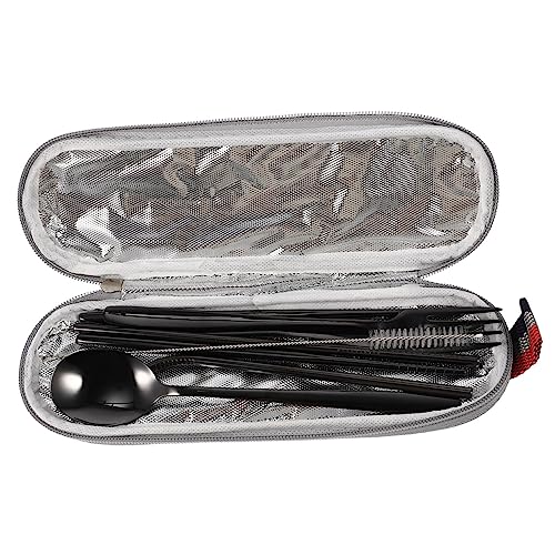 FUNNETOYU Tragbares Teiliges Besteckset aus Edelstahl mit Gabel Löffel Strohhalm und Reinigungsbürste Langlebig Spülmaschinenfest für Outdoor Camping Picknick und Reisen von FUNNETOYU