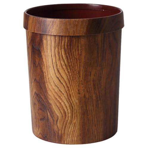 FUNNETOYU Vintage Abfalleimer mit Holzmaserung Leichter Brauner Müllbehälter Vielseitig für Küche Wohnzimmer und Büro Eleganter Retro Stil Praktischer Druckring von FUNNETOYU