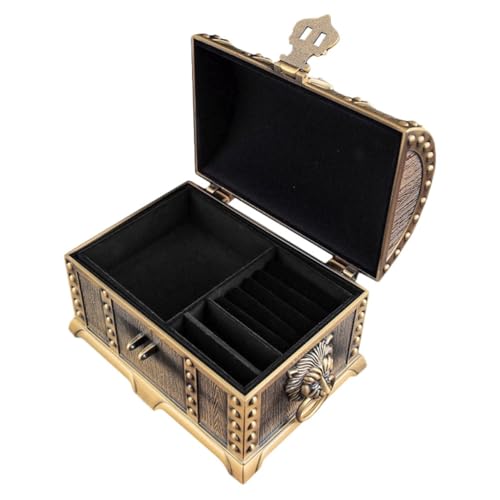 FUNNETOYU Vintage Schmuckschatulle Halskettenorganisator Dekorative Schmucktruhe Metall -schweinerufer Alte Münzbank Schatztruhe Retro -schmuckkoffer Geldsparglas Golden Zinklegierung von FUNNETOYU