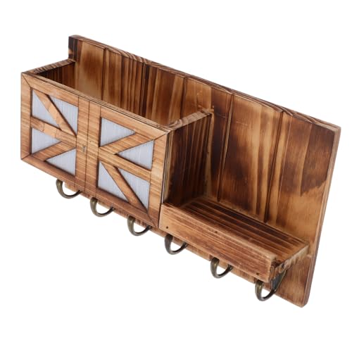 FUNNETOYU Vintage Wandregal aus Massivem Holz mit Schlüssel und Briefhalter Kompakter Wandmontage Organizer mit Haken Rustikales Regal für Eingangsbereich und Wohnzimmer Praktische von FUNNETOYU