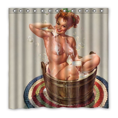 FUNNY KIDS' HOME Sexy Pin Up Mädchen Duschvorhang, schöne Frau in der Badewanne, wasserdichtes Polyestergewebe, 72 (B) x 72 (H) Ringe im Lieferumfang enthalten von FUNNY KIDS' HOME