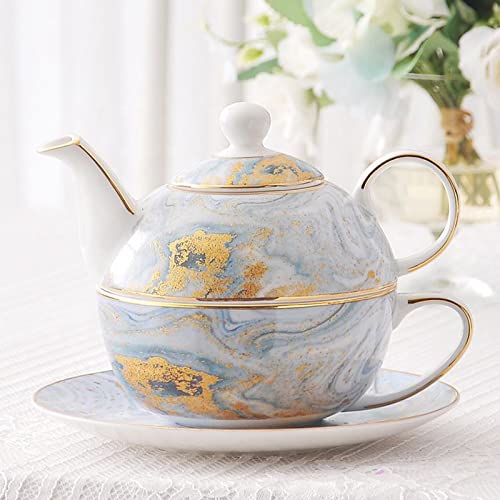 FUNNYBSG Tea-for-One-Sets, Bone China Teeservice, handbemalte Goldmalerei, 500 ml Teekanne, 400 ml Kaffeetasse, inklusive dekorativer Geschenkbox, Teeset für Frauen, Männer, Büro, Zuhause, Geschenk,A von FUNNYBSG