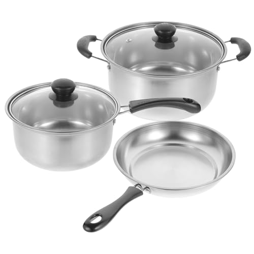 FUNOMOCYA Edelstahl 430 Kochgeschirr-set 3-teilig Suppentopf Bratpfanne Schmortopf Antihaftbeschichtung Leicht Zu Reinigen Und Wärmeleitung von FUNOMOCYA