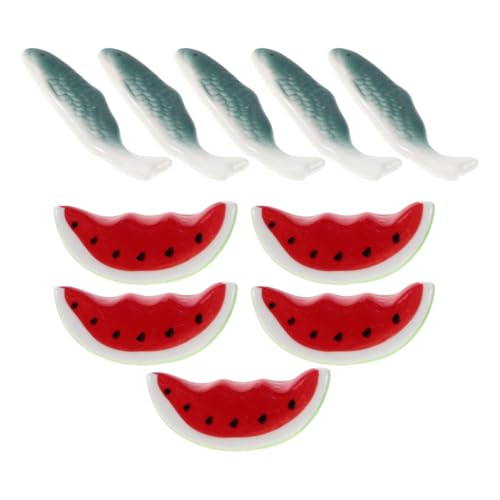 FUNOMOCYA 10 Stück Teiliges Keramik Essstäbchenhalter mit Japanischem Design Niedliche Wassermelonen Fischform Leicht Kompakt Vielseitig für Essstäbchen Löffel und Kleine Bestecke von FUNOMOCYA