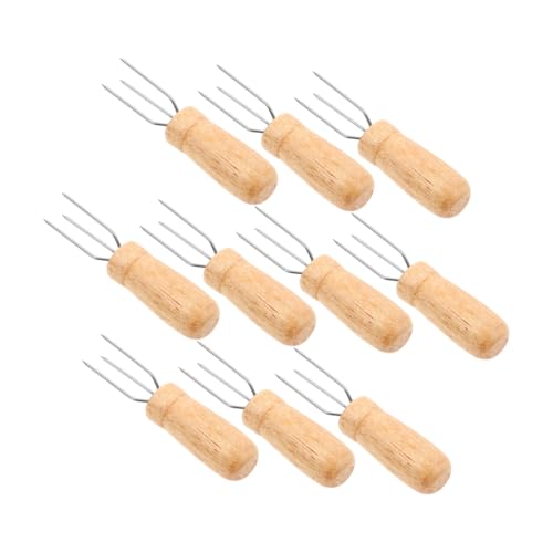 FUNOMOCYA 10 Stück Teiliges Set Maiskolbenhalter mit Dreizinkigem Edelstahlspieß und Ergonomischem Holzgriff Wiederverwendbar Rutschfest für Grill Picknick Vielseitig für Mais Obst Gemüse von FUNOMOCYA