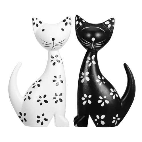 FUNOMOCYA 2 Stück Holz Katzenfiguren Handgeschnitzte Skulpturen Gepunktet Moderne Deko für Büro Regal und Kinderzimmer Kompakte Tierfiguren für Zuhause und Arbeitsplatz von FUNOMOCYA