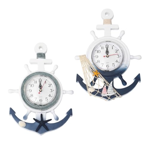 FUNOMOCYA 2 Stück Mediterrane Wanduhr Dekorative Hängende Uhr im Maritimen Stil Geräuschlos für Büro Schlafzimmer Küche und Wohnzimmer ohne Batterie Robustes Holzdesign von FUNOMOCYA