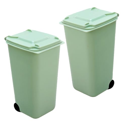 FUNOMOCYA 2 Stück Mini Desktop Mülleimer Grün Kompakter Waste Storage Bucket für Büro und Zuhause Vielseitiger Schreibtisch Organizer für Müll und Kleinteile Platzsparender Mini Abfalleimer von FUNOMOCYA