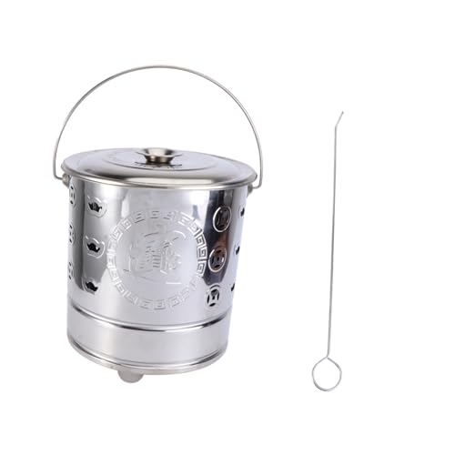 FUNOMOCYA 2 Stück Teiliges Edelstahlverbrenner für Garten Robuster Müllverbrennungsofen mit Belüftungsöffnungen und Feuerzange für Papier Abfälle und Laub von FUNOMOCYA
