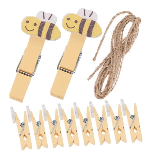 FUNOMOCYA 20stücke Holz Wäscheklammern Zum Basteln Mini Foto Clips Cartoon Biene Mit Jute Seil Dekorative Bilderklammern Für Party Und Heimdekoration von FUNOMOCYA