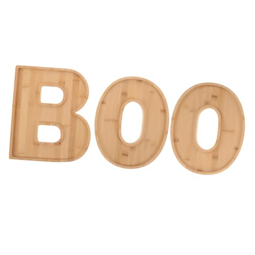 FUNOMOCYA 3 Stück Teiliges Boo Holz-servierbrett Halloween Snackplatten Buchstabenförmig für Süßigkeiten Obst Gemüse Party Dekoration Vielseitiges Food Tray von FUNOMOCYA