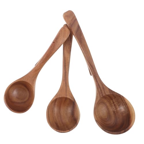 FUNOMOCYA 3 Stück Teiliges Holz Langstiel Suppenlöffel mit Haken Hitzebeständig Langer Griff Multifunktional zum Servieren Rühren und Mischen Holz Kochlöffel für Suppen Nudeln Wontons von FUNOMOCYA