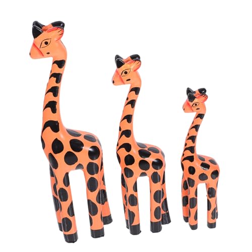 FUNOMOCYA 3 Stück Teiliges Holz-giraffenfamilien-Set Handgeschnitzte Tierfigur Dekorative Tisch-Ornamente aus Stabilem Holz für Wohnzimmer Büro Regal Platzsparend und Vielseitig Einsetzbar von FUNOMOCYA
