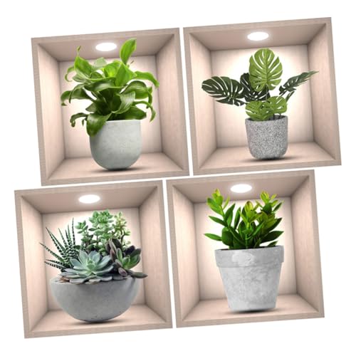 FUNOMOCYA 4 Stück Bonsai Wandaufkleber - Selbstklebende Pvc Wandaufkleber Wohnzimmer Pflanzentopf Wandaufkleber Bonsai Wandaufkleber Home Sticker von FUNOMOCYA