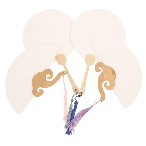 FUNOMOCYA 4 Stück Leerer Reispapierventilator DIY-Malfans schmucklos Handheld-Fans Form Mini-Papierfächer Handfächer zum Selbermalen Fans DIY -Papier leere Holz Weiß Zufällige Farbe von FUNOMOCYA