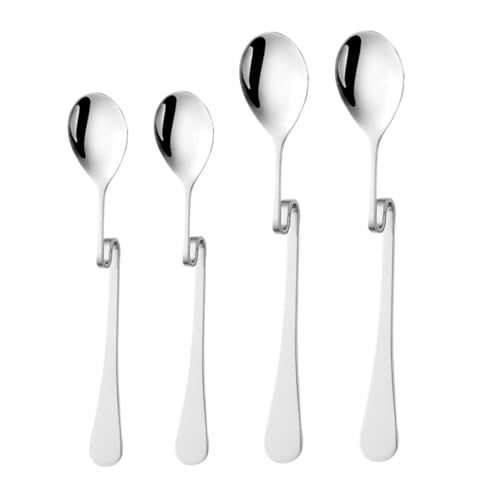 FUNOMOCYA 4 Stück Teiliges Edelstahl Kaffee Rührlöffel mit Ergonomischem Griff Gebogenes Design zum Aufhängen an Tassen zum Mischen von Espresso Milch und Desserts von FUNOMOCYA
