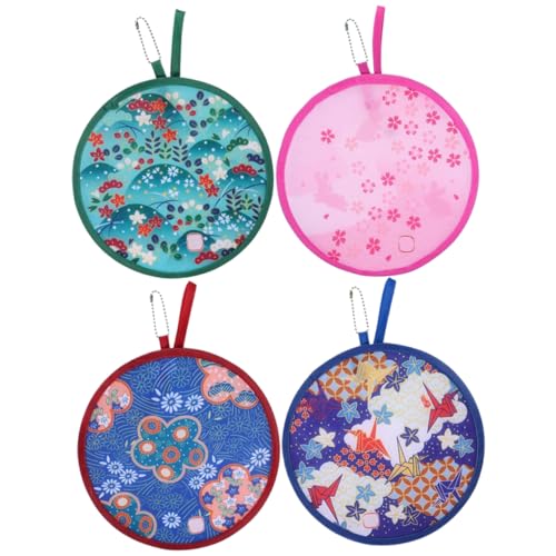 FUNOMOCYA 4 Stück Teiliges Faltbare Handfächer Rund Leichte Tragbare Fächer mit Niedlichen Cartoon Motiven Kompakt für Sommerkühlung Festivals Hochzeiten Outdoor Events und Partygeschenke von FUNOMOCYA