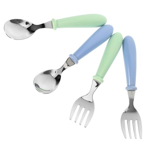 FUNOMOCYA 4 Stück Teiliges Kinderbesteck aus Edelstahl Hitzebeständig Leicht Spülmaschinenfest Löffel und Gabel Set für Junge Mädchen und Kleinkinder für Zuhause und Schule Frei Robust und von FUNOMOCYA