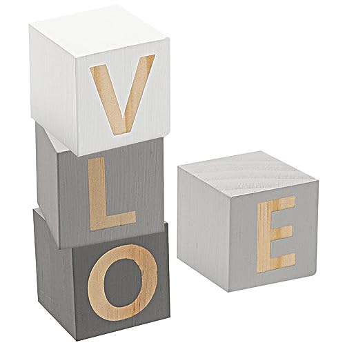 FUNOMOCYA Love Holz Block 4 Stück Nordischer Stil Schreibtisch Ornament Heimkunsthandwerk Romantische Wohnzimmerdekoration von FUNOMOCYA