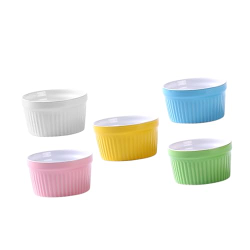 FUNOMOCYA 5 Stück Keramik Backschalen Glatte Pudding Dessertschüsseln Ofenfest Leicht zu Reinigen Vielseitig für Crème Brûlée und Aufläufe Farben Zufällig Zufällige Farbe Zufällige Farbe von FUNOMOCYA