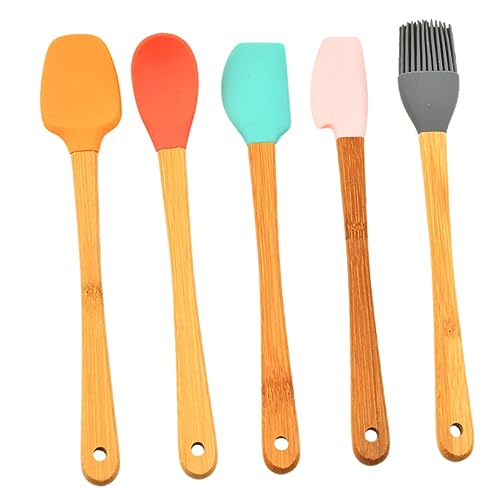 FUNOMOCYA 5 Stück Spachtel aus Silikon Spachtel zum Backen kleine Pfannenwender für die Küche Kochutensilien aus Silikon Flexibler Kochutensilien zum Backen Spatel zum Backen Bambus von FUNOMOCYA
