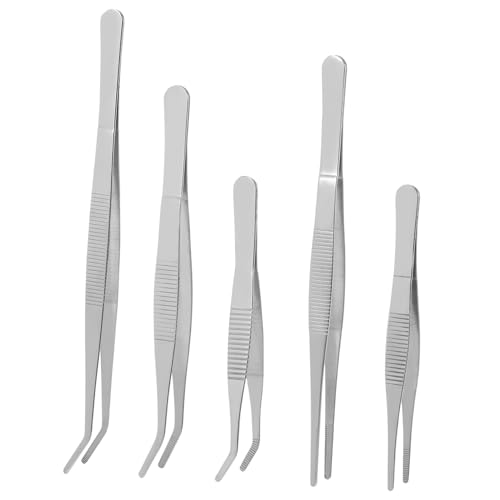 FUNOMOCYA 5 Stück Teiliges Edelstahl Pinzettenset für Sukkulenten Gartenpflanzen DIY Vielseitiges Gartengerät mit Geraden und Gebogenen Spitzen Robustes Handwerkzeug für Garten Büro und von FUNOMOCYA