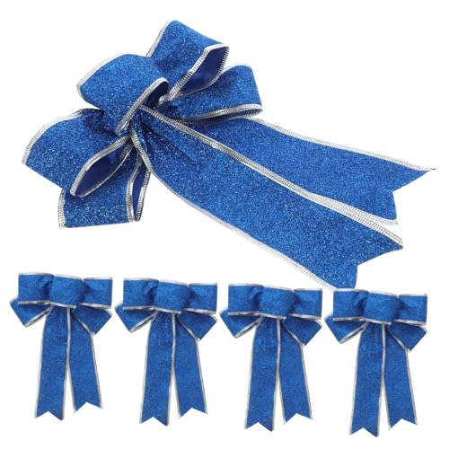 FUNOMOCYA 5 Stück Teiliges Große Glitzernde Weihnachtsschleifen aus Stoff Robuste Geschenkband Schleifen in Blau Fertig Geknotet für Weihnachtsbaumschmuck Tür und Tischdeko Festliche von FUNOMOCYA
