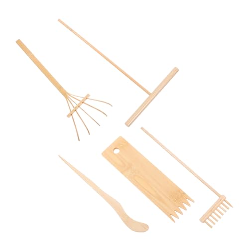 FUNOMOCYA 5 Stück Teiliges Mini Zen Garten Werkzeugset aus Leichtem Bambus Feine Sandkasten Schreibtisch zubehör für Detailreiche Gestaltung Vielseitig für DIY Meditation und Dekoration von FUNOMOCYA