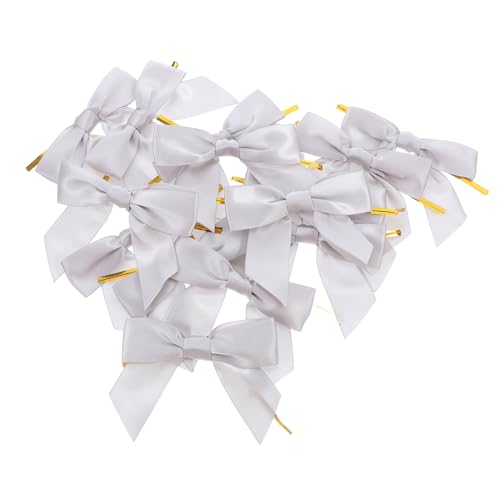 FUNOMOCYA 50 Stück Satin Schleifen mit Drahtverschluss Vorgemacht Wiederverwendbar für Kuchen Geschenkdekorationen Geburtstagsfeiern Hochzeit Festliche Anlässe Silber von FUNOMOCYA