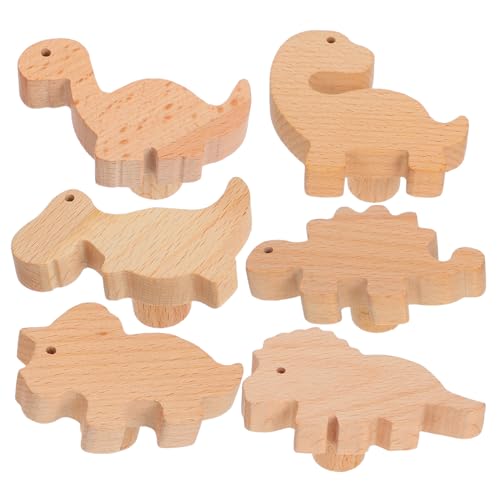 FUNOMOCYA 6 Satz Holz Dinosaurier Schrankknöpfe mit Schrauben und Klebepad Stabile Tier möbelgriffe für Kinderkommode und Kleiderschrank Dekorative Holzknäufe für Jungen und Mädchen von FUNOMOCYA