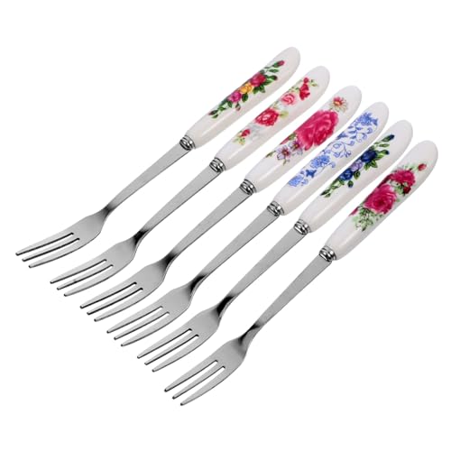 FUNOMOCYA 6 Stück Keramikgriff Dessertgabeln Multifunktionale Kleine Gabeln für Kuchen mit Stilvollem Design Partys und Cafés von FUNOMOCYA